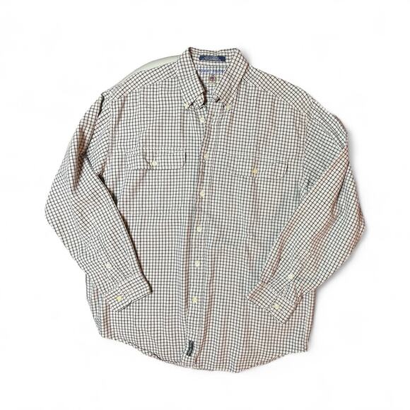Tommy Hilfiger Vintage Checkered Tan & Black Button Down Shirt size Medium - Picture 1 of 8